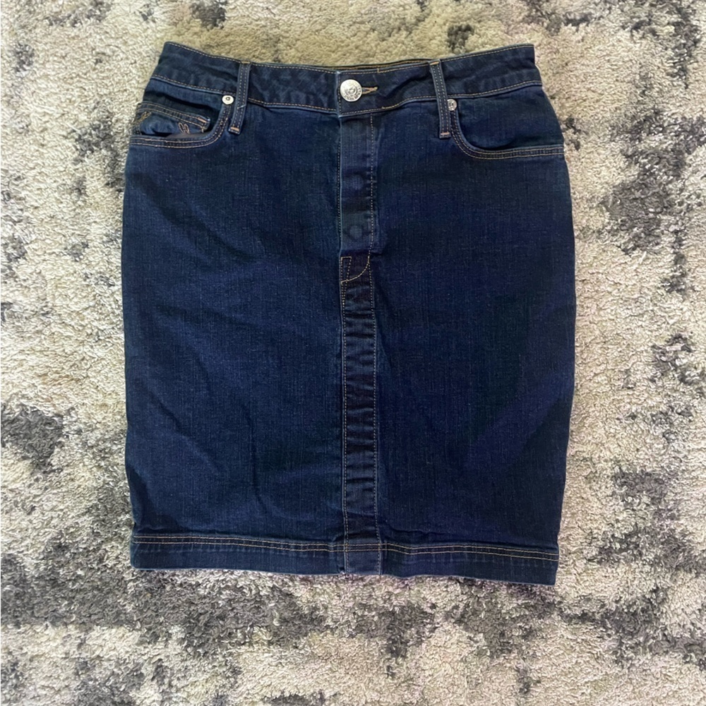 True Religion Vintage Mid-Length Dark Wash Denim Skirt Size 27